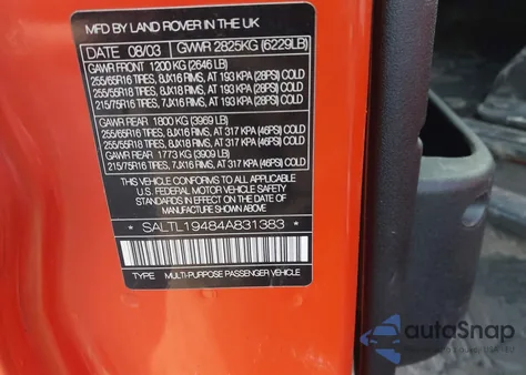 2004 Land Rover Discovery S z USA, uszkodzony, nr VIN SALTL19484A831383